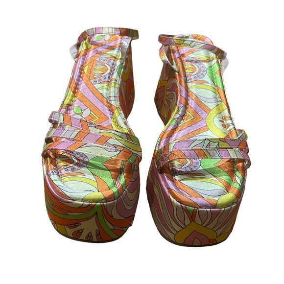 Orange & Pink Psychedelic Dream Platform Sandals Sz 10 - Picture 2 of 6
